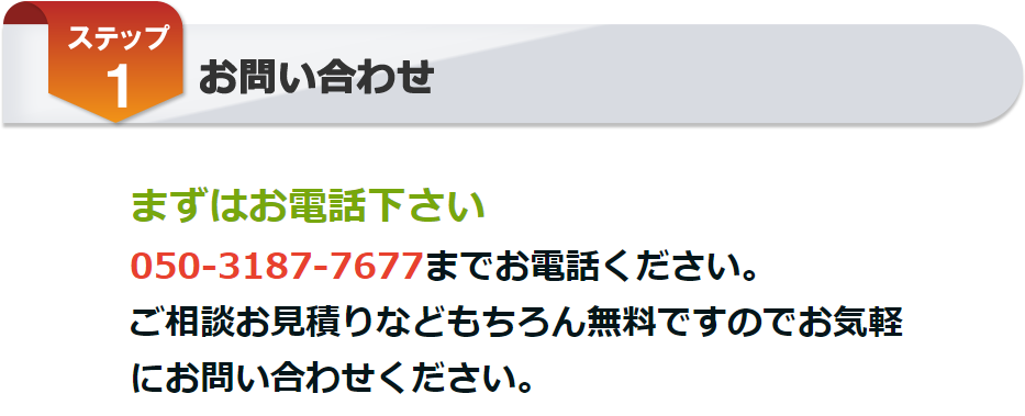 ステップ1 まずは050-3187-7677までお電話ください